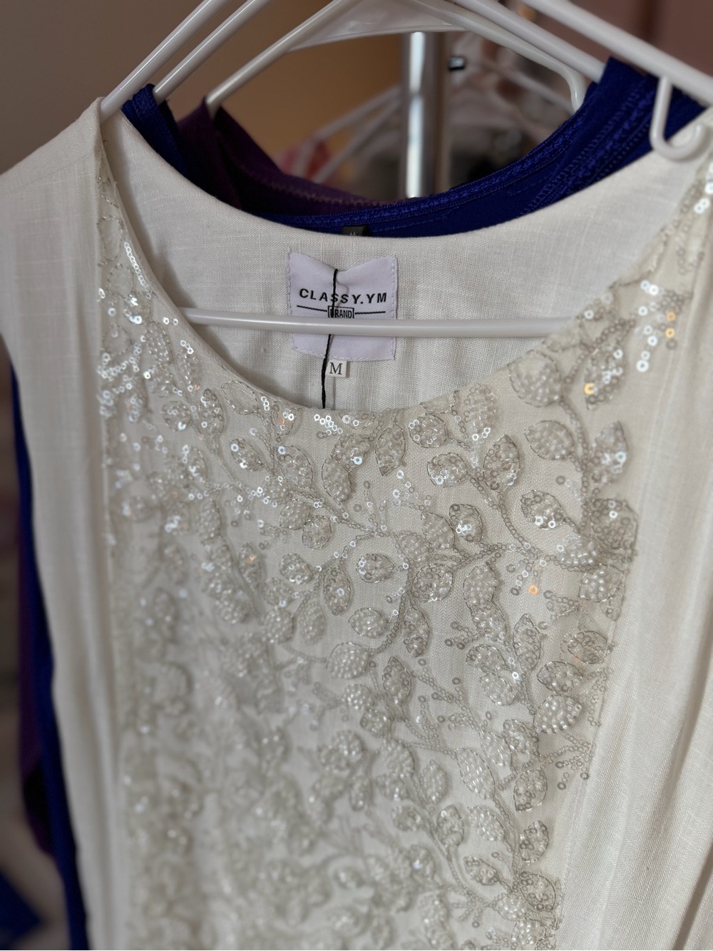 Cream Embellished Women's Dress